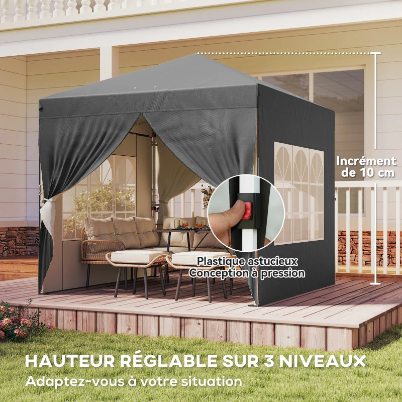 Outsunny Tonnelle de jardin 2,5 x 2,5 m pop up tonnelle pliante réglable en hauteur protection UV50+ montage facile gris foncé