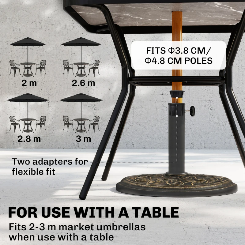 Outsunny 9kg Garden Parasol Base, Round Resin Cast Iron Effect Sun Umbrella Base, Outdoor Umbrella Stand for 38mm or 48mm Outdoor Umbrella Poles, Bronze Tone