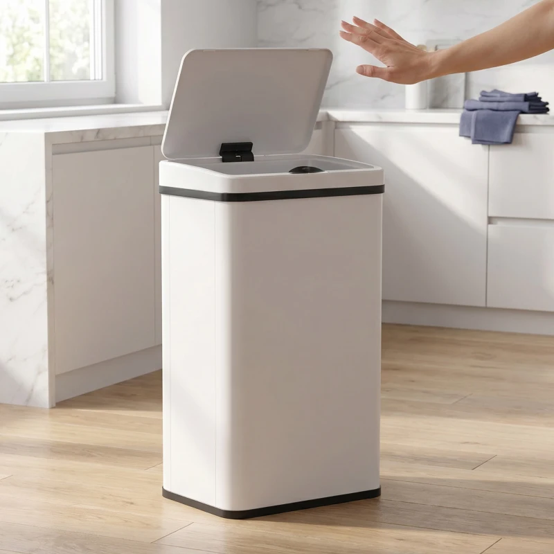 HOMCOM 40L Sensor Bin with Soft-Close Lid, Stainless Steel Automatic Touchless Motion Sensor Kitchen Bin, White
