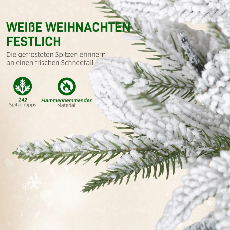 HOMCOM Künstlicher Weihnachtsbaum, schneebedeckter Look, 100 LEDs, 8 Modi, Kunststoff