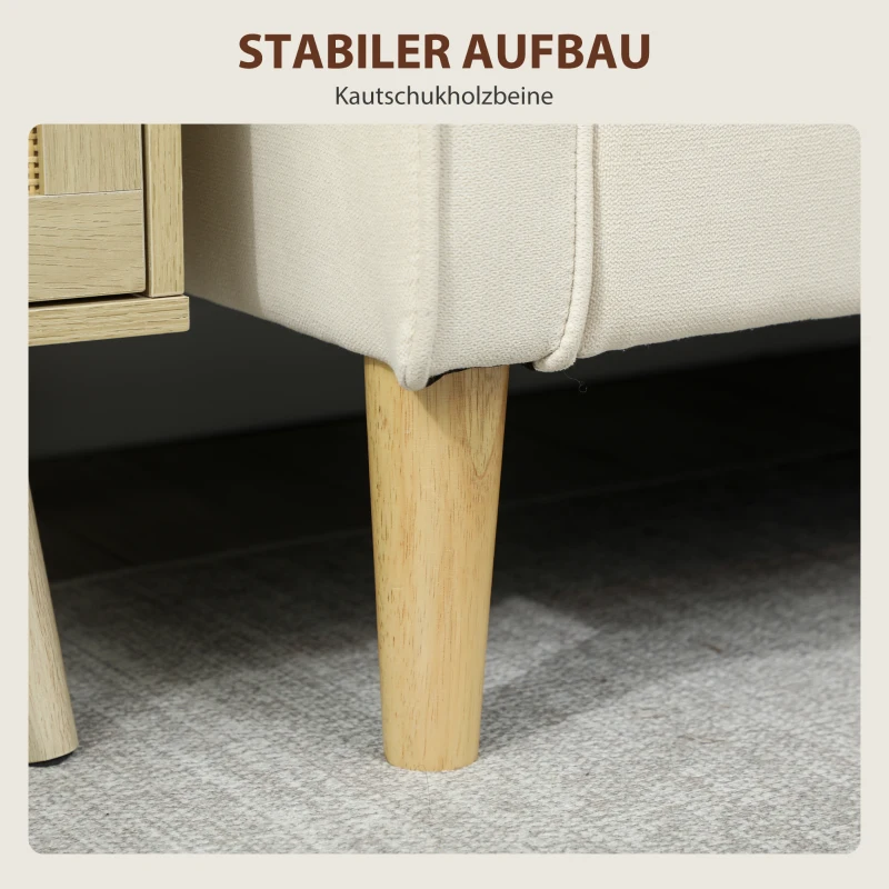 HOMCOM Zweisitzer-Sofa mit Stauraum, Knopfheftung, Kissen, Kautschukbaumholz, 117x62x78cm, Cremeweiß(m-6)