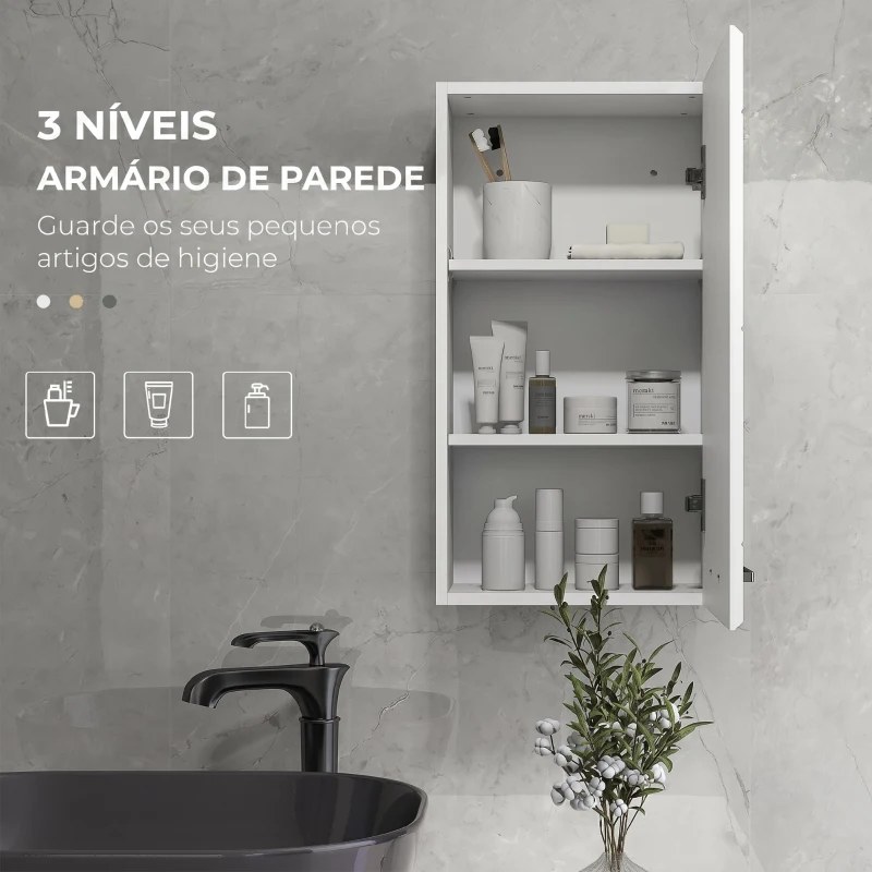 kleankin Móvel de Casa de Banho Suspenso com Prateleira Ajustável para Cozinha Lavandaria Quarto Branco Brilhante