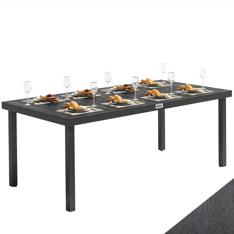 Outsunny Tavolo da Pranzo da Giardino per 8 Persone in Alluminio e Plastica, Nero