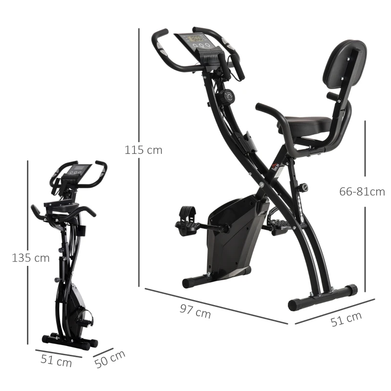 HOMCOM 2-in-1 Foldable Exercise Bike Recumbent Stationary Bike 8-Level Adjustable Magnetic Resistance with Pulse Sensor LCD Display(m-18)
