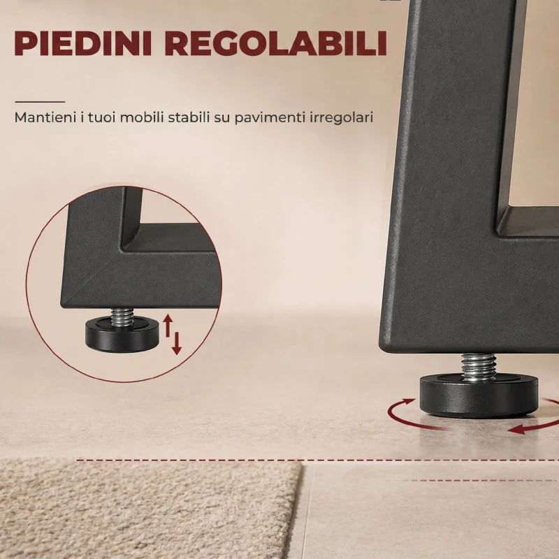 HOMCOM Set 2 Gambe per Tavolo Trapezoidali in Acciaio con 12 Fori e 12 Viti, Capacità 75 kg, per Panca, Tavolino, Nero