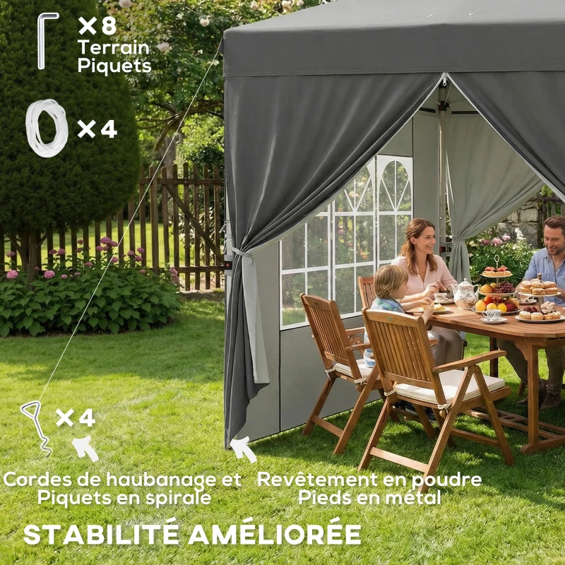 Outsunny Tonnelle de jardin 2,5 x 2,5 m pop up tonnelle pliante réglable en hauteur protection UV50+ montage facile gris foncé