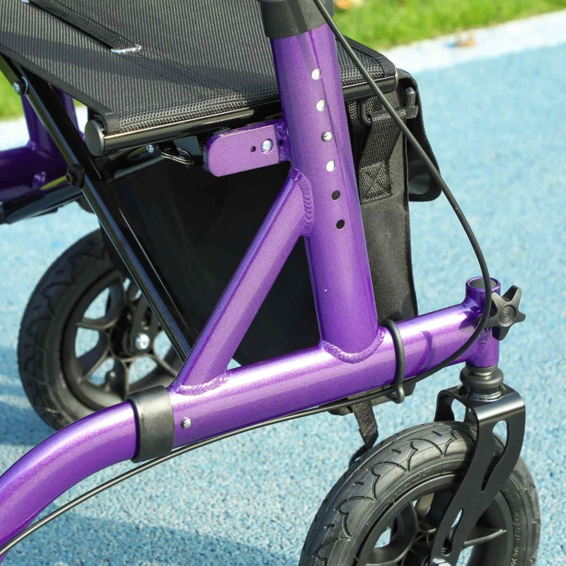 HOMCOM Folding Adjustable Rollator with Dual Brakes & 6 Adjustable Handle Heights for Seniors Purple