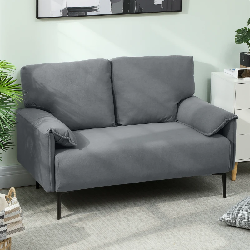 HOMCOM Canapé 2 Places, Canapé de Salon Rembourré avec Accoudoirs Matelassés, Effet Velours, 127 x 72 x 84 cm, Gris