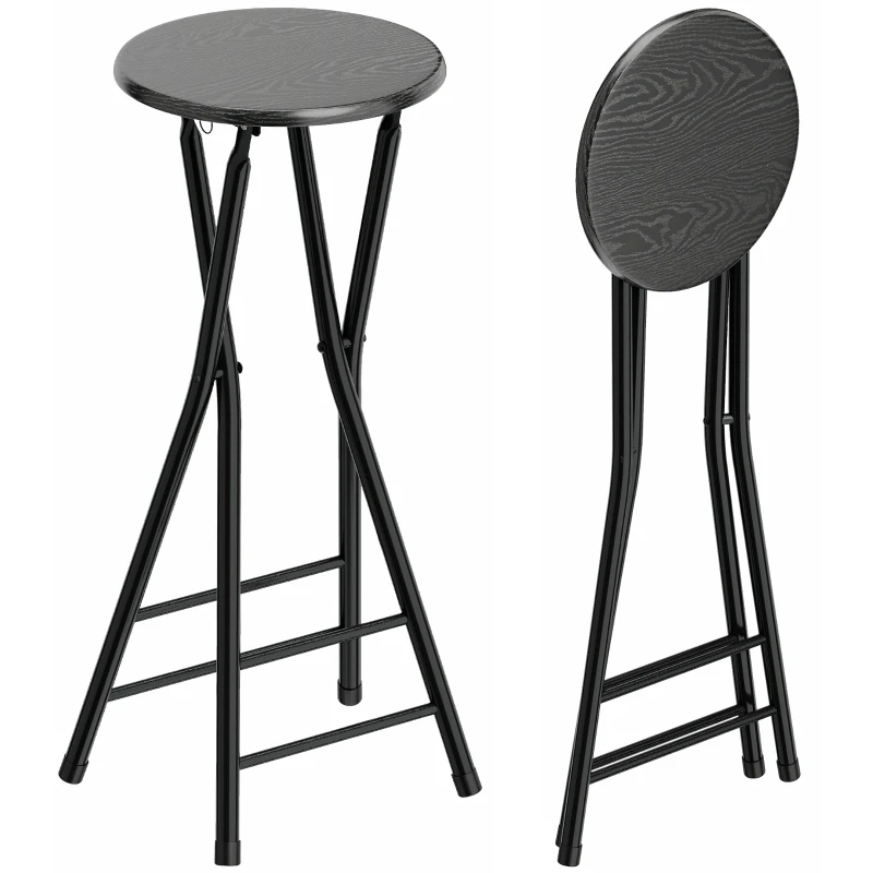 HOMCOM Barhocker 2er Set, Klappbar Barstuhl mit Stahlgestell, Küchenstühle mit doppelter Fußstütze 34 x 30 x 70 cm Schwarz