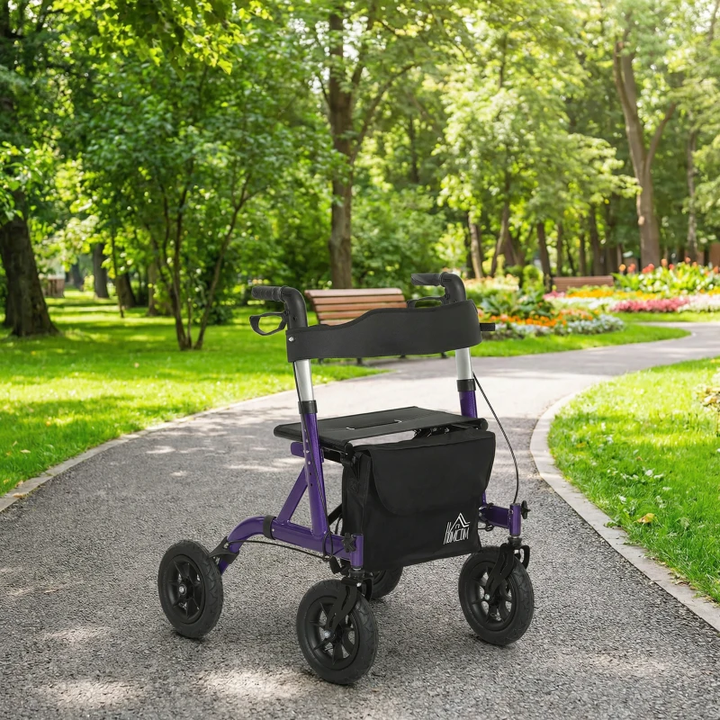 HOMCOM Folding Adjustable Rollator with Dual Brakes & 6 Adjustable Handle Heights for Seniors Purple