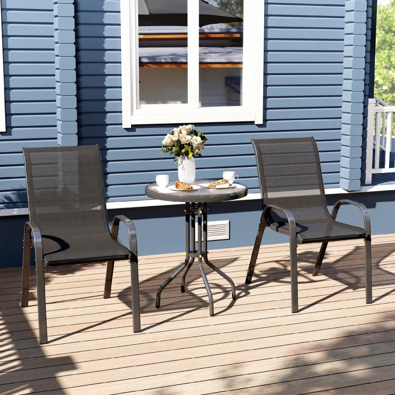 Outsunny Set de Grădină 3 Piese cu 2 Scaune de Grădină 54x71x93 cm și Măsuță Rotundă Ø60x71 cm din Oțel Negru