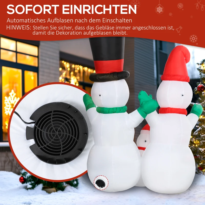 Outsunny Aufblasbar Schneemann Familie, 1,8 m Weihnachtsdeko mit LED-Beleuchtung für Innen- und Außenbereich
