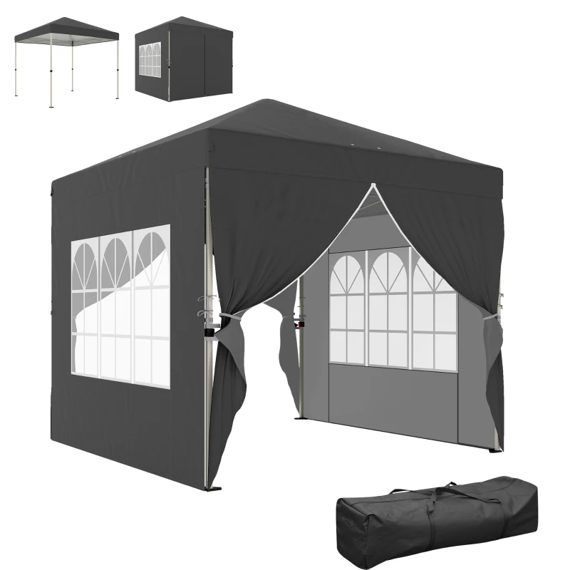 Outsunny Tonnelle de jardin 2,5 x 2,5 m pop up tonnelle pliante réglable en hauteur protection UV50+ montage facile gris foncé
