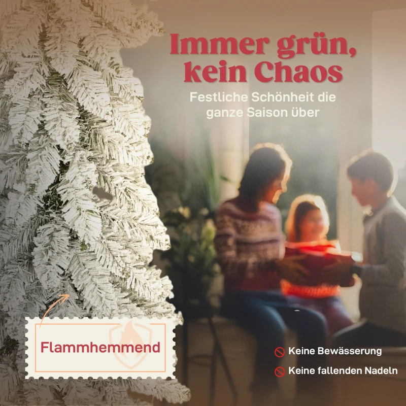 HOMCOM 3er-Set schneebedeckte künstliche Tannenbäume, 3 Größen, Metallständer, flammenhemmend, Kunststoff, Grün+Weiß