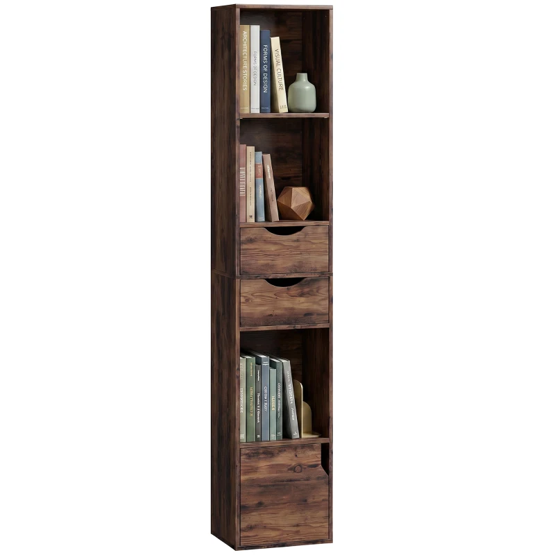 HOMCOM Bookcase with Drawers Adjustable Shelf Bookshelf with 2 Drawers and Cabinet 158 cm Rustic Brown