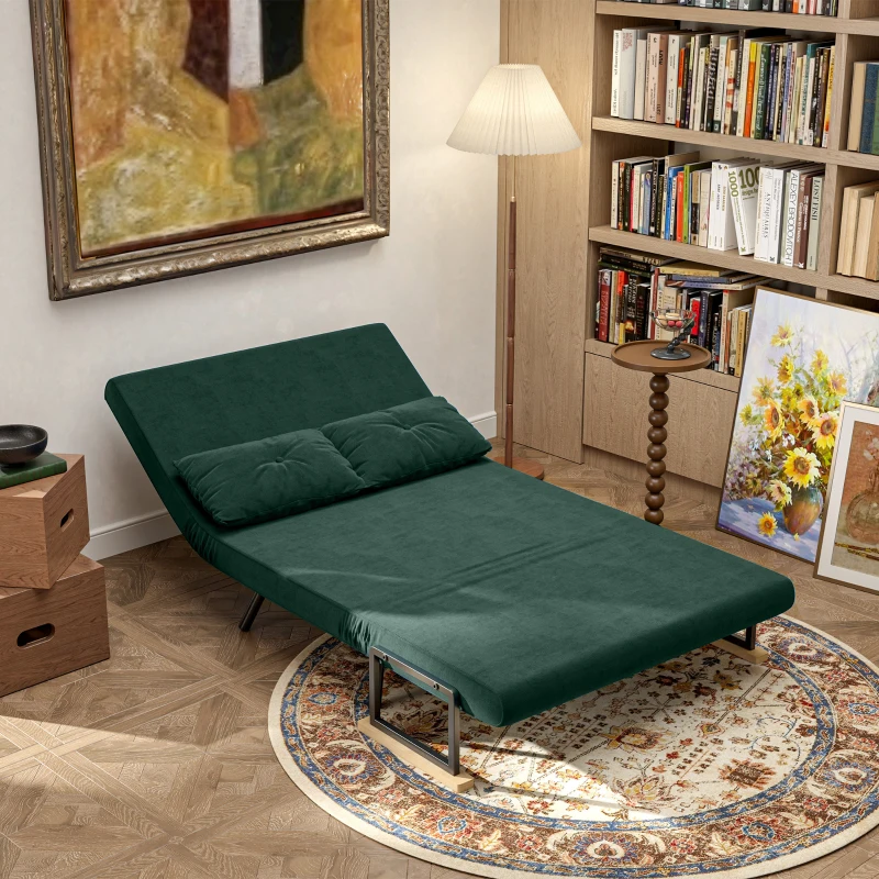 HOMCOM Schlafsofa 2er-Sofa Samtsofa, Schlaffunktion, inkl. 2 Kissen, Samtoptik, Natur + Grün