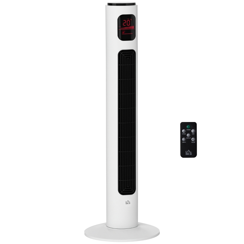 HOMCOM Turmventilator mit Fernbedienung, 96 cm Säulenventilator, 45 W Standventilator mit LED-Anzeige, 70° oszillierend, 3 Modi, Timer, 3 Geschwindigkeiten Weiß