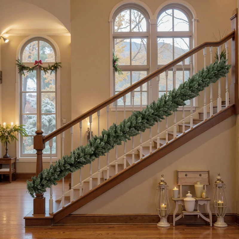 HOMCOM 2,7 m künstliche Weihnachtsgirlande Dekoration mit 216 Spitzen Tannengirlande für Treppen Kamin Grün