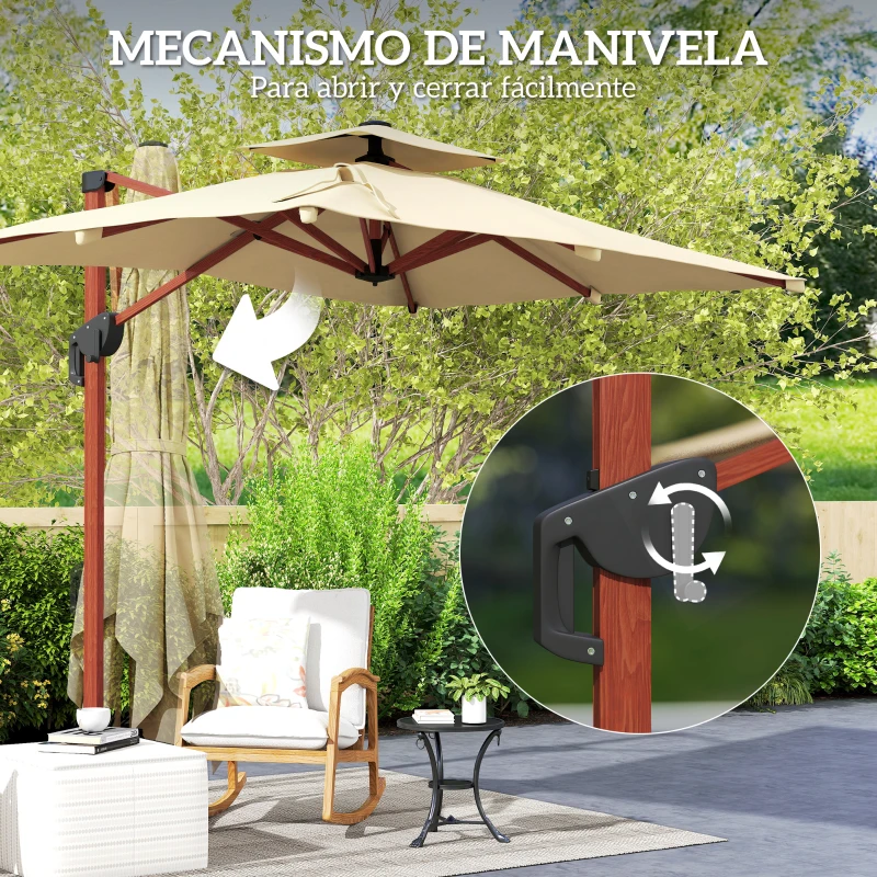 Outsunny Sombrilla de Jardín Excéntrica de Aluminio 300x198x252 cm con Protección UPF50+ y Base Cruzada Giratoria 360° Caqui