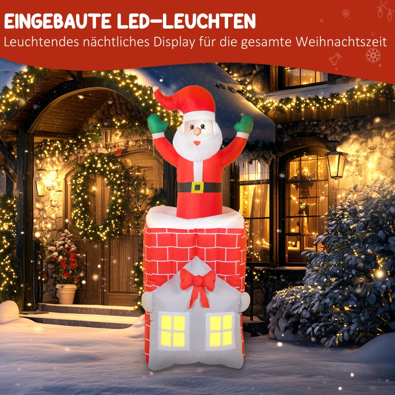Outsunny Aufblasbare Weihnachtsdekoration, Weihnachtsmann in Schornstein, LEDs, Gebläse