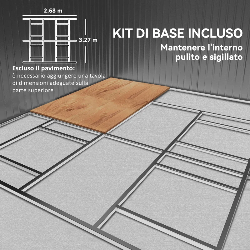 Outsunny Casetta da Giardino 3.4x3.8x2 m in Acciaio con Doppia Porta Scorrevole e Tetto Inclinato, Argento