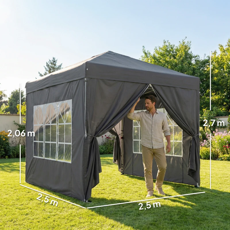 Outsunny Tonnelle de jardin 2,5 x 2,5 m pop up tonnelle pliante réglable en hauteur protection UV50+ montage facile gris foncé