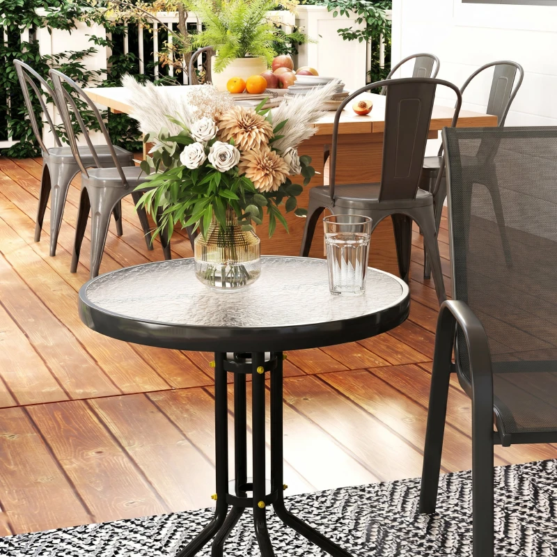 Outsunny Set de Grădină 3 Piese cu 2 Scaune de Grădină 54x71x93 cm și Măsuță Rotundă Ø60x71 cm din Oțel Negru