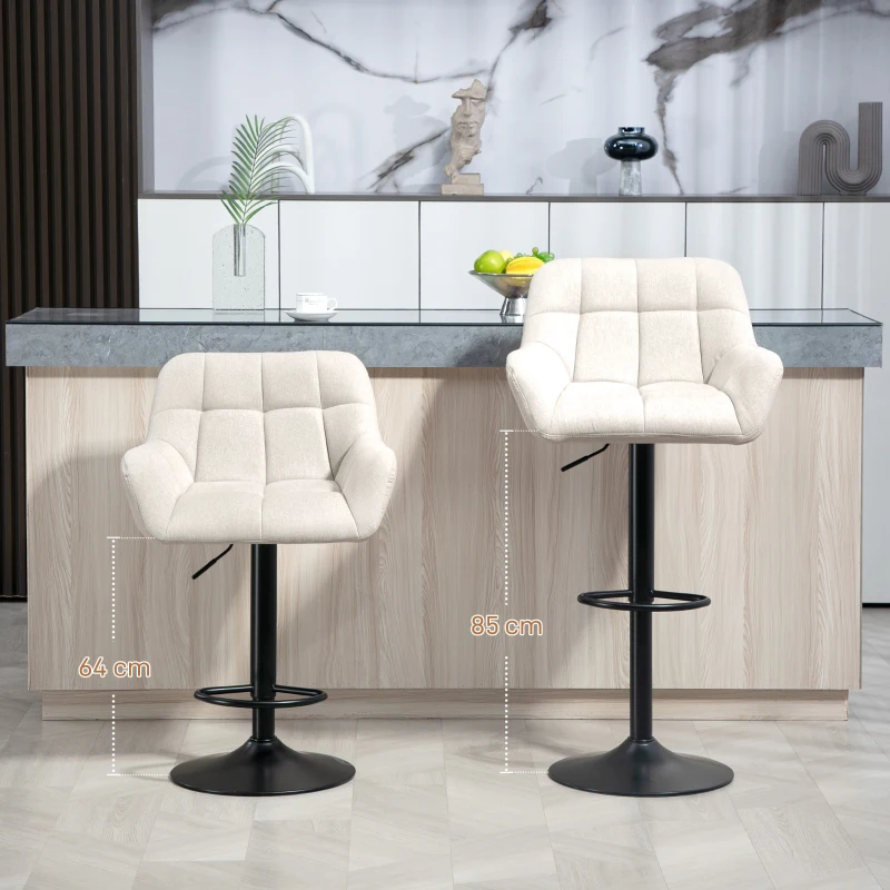 HOMCOM Barhocker 2er-Set Retro-Design höhenverstellbar Kunstleder Leinenoptik Creme + Schwarz