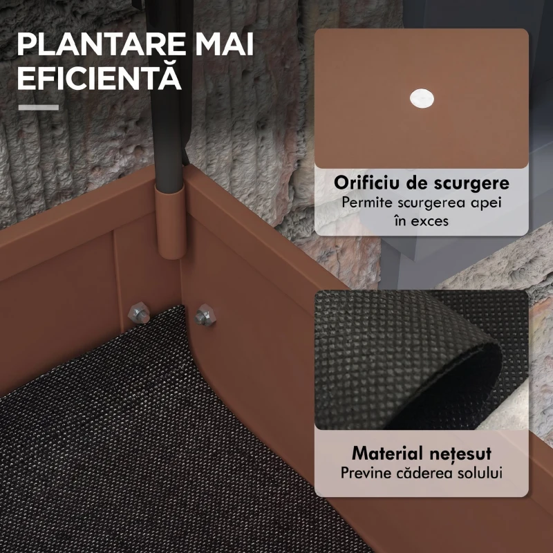 Outsunny Furcă de grădină înălțată cu mini seră pentru plante, roți și raft, 80x40x120cm, maro