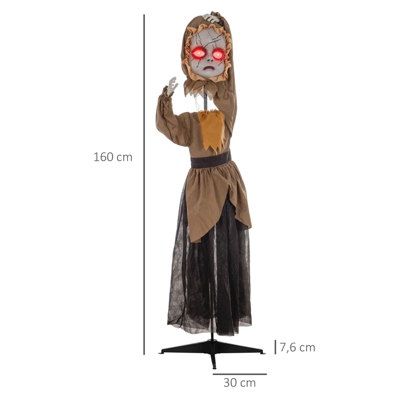 HOMCOM Grusel-Puppe Halloween-Dekoration, beweglicher Kopf, rote Augen, Batteriebetrieb(m-3)
