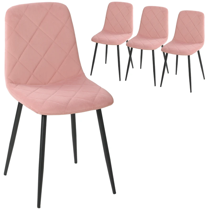 HOMCOM Esszimmerstühle 4er Set Küchenstuhl mit Rückenlehne, Samtoptik, Sessel 45 x 54 x 87 cm Rosa(m-11)