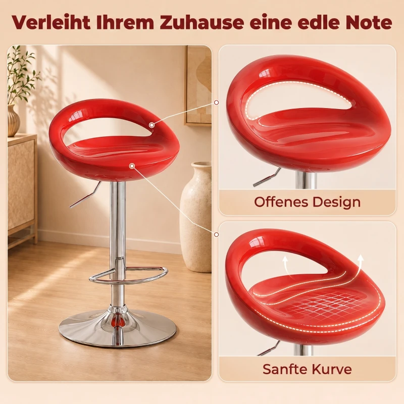 HOMCOM Lot de 2 tabourets de bar chaises de bar hauteur réglable dossier et repose-pieds pivotant à 360° 46x41x76-96cm rouge