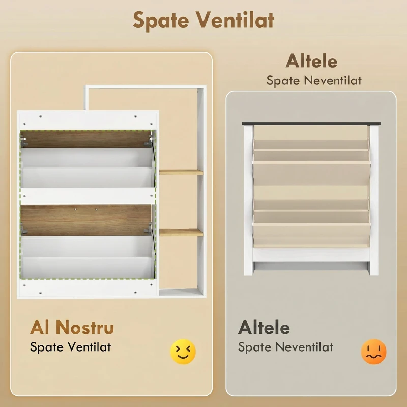 HOMCOM Dulap Slim pentru Pantofi cu 2 Sertare Rabatabile, Dulap Intrare cu Rafturi Reglabile, 3 Rafturi Deschise, Spațiu pentru 8 Perechi de Pantofi, Alb și Lemn Natural, 80x26x90 cm