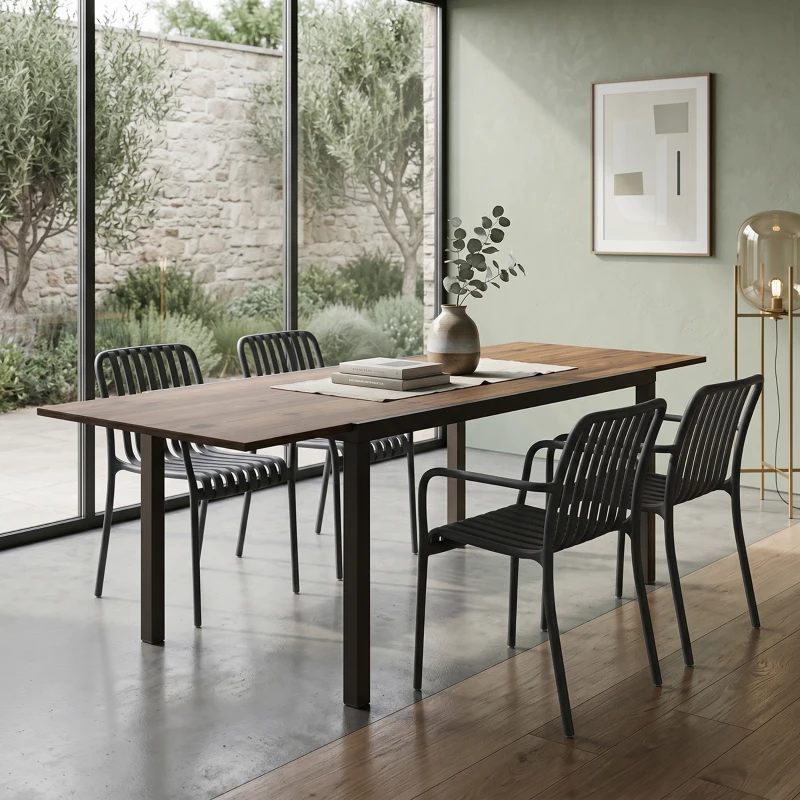 Outsunny Masă Extensibilă pentru Terasă cu Margini din aluminiu, 160/240x90x74 cm, Maro