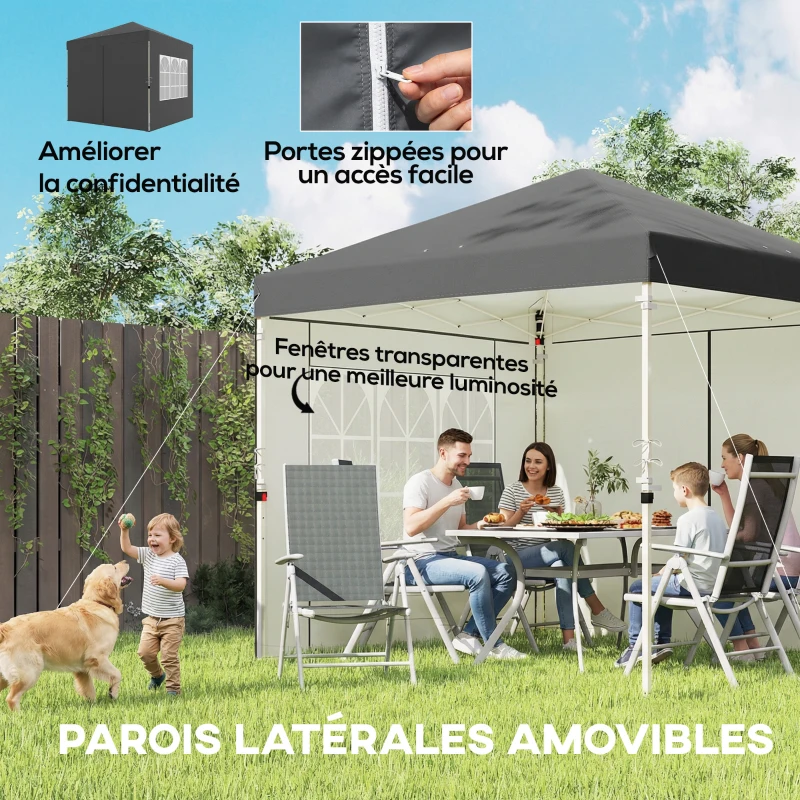 Outsunny Tonnelle de jardin 2,5 x 2,5 m pop up tonnelle pliante réglable en hauteur protection UV50+ montage facile gris foncé