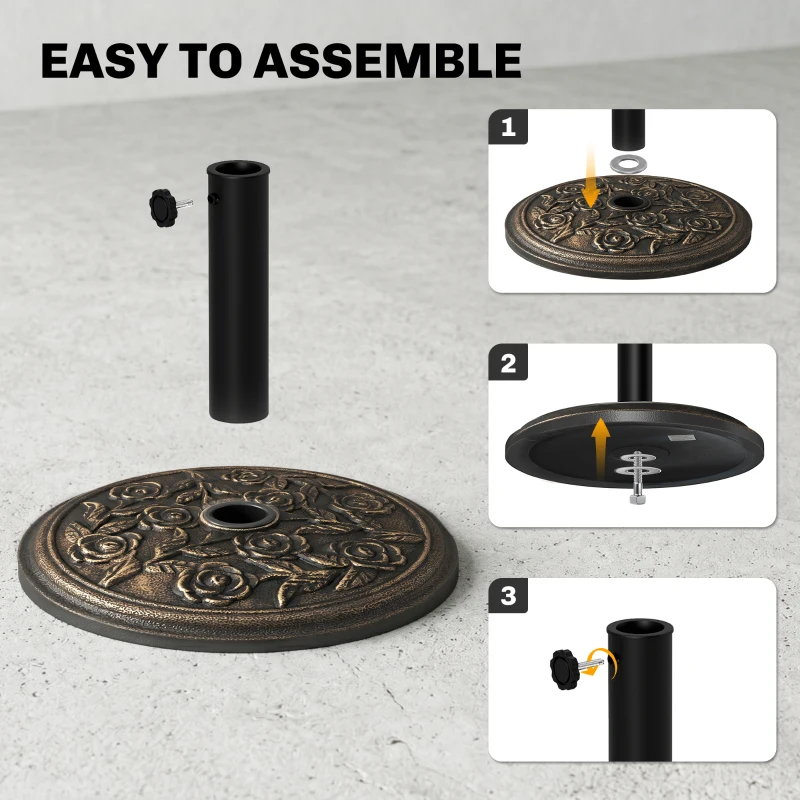 Outsunny 9kg Garden Parasol Base, Round Resin Cast Iron Effect Sun Umbrella Base, Outdoor Umbrella Stand for 38mm or 48mm Outdoor Umbrella Poles, Bronze Tone