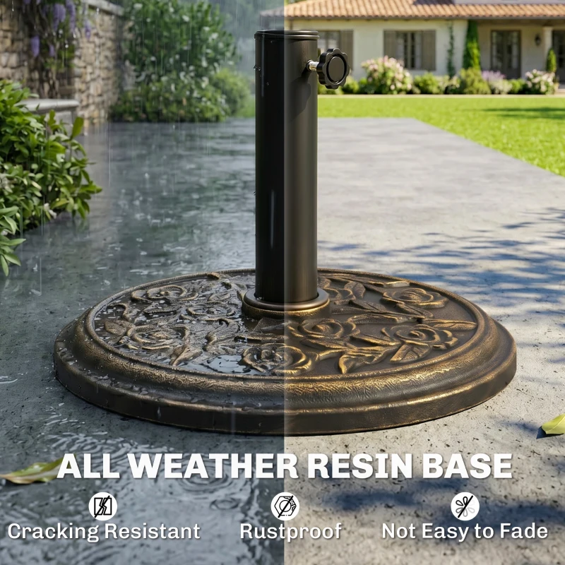Outsunny 9kg Garden Parasol Base, Round Resin Cast Iron Effect Sun Umbrella Base, Outdoor Umbrella Stand for 38mm or 48mm Outdoor Umbrella Poles, Bronze Tone