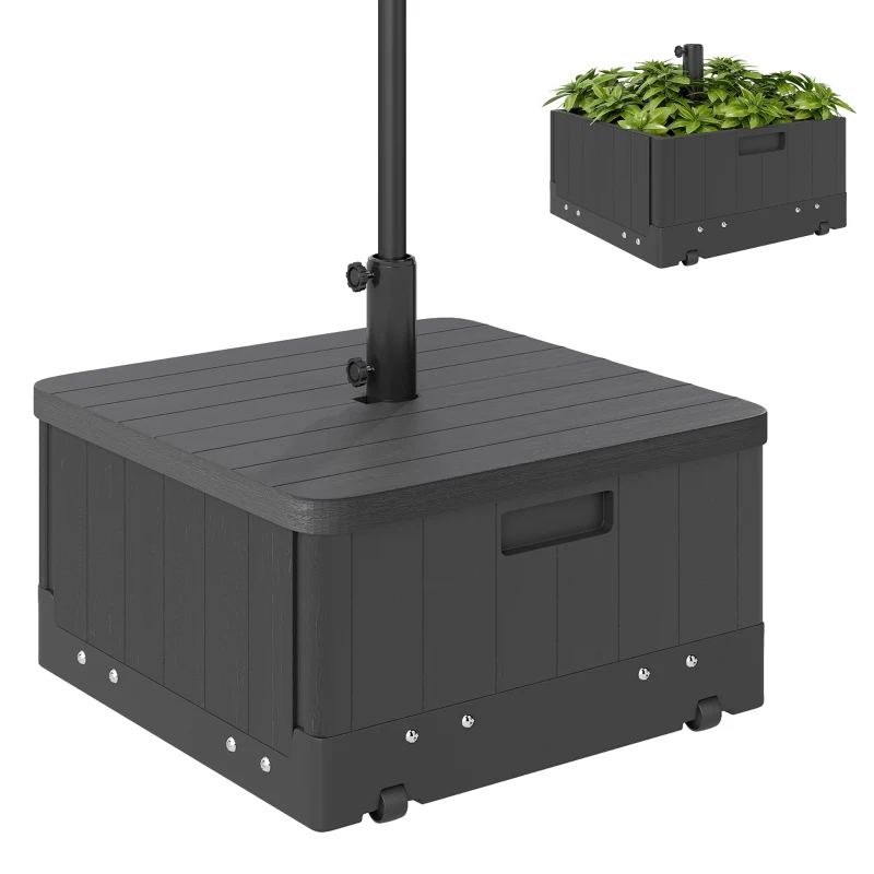 Outsunny Base per Ombrellone 3-in-1 Riempibile Multiuso Tavolino da Caffè e Fioriera, Nero
