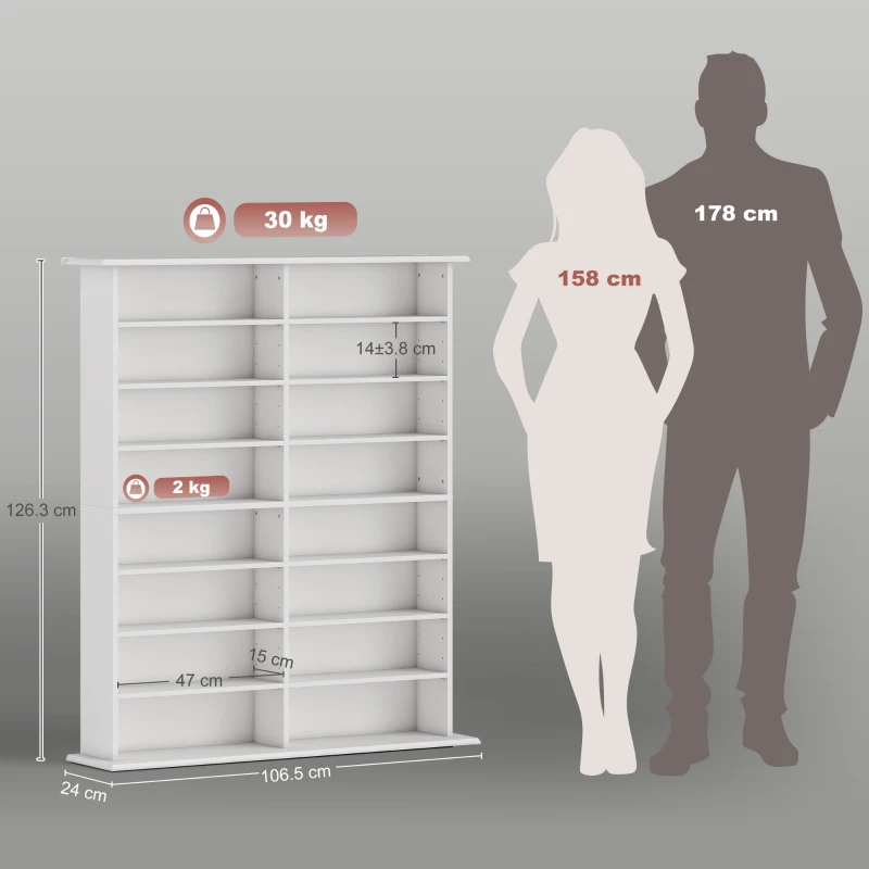 HOMCOM Mobile Libreria porta CD a 16 Ripiani dal Design Moderno in Legno, 106.5x24x126.3 cm, Bianco