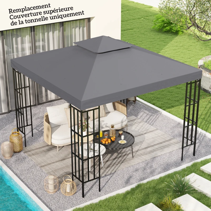 Outsunny Toit de Remplacement pour pavillon de Jardin Toile de Rechange pour pavillon tonnelle Tente 3 x 3 m Gris