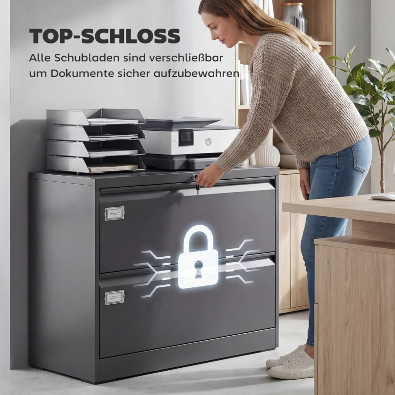 HOMCOM Rollcontainer mit 2 Schubladen abschließbar Aktenschrank mit verstellbarem Hängeregistratur 90 x 40 x 77,4 cm Schwarz