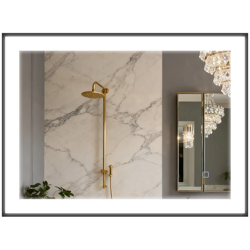 HOMCOM Espelho Casa de Banho com Luz LED 80x60 cm Iluminação Ajustável Função Anti-Embaciamento Função Memória Preto