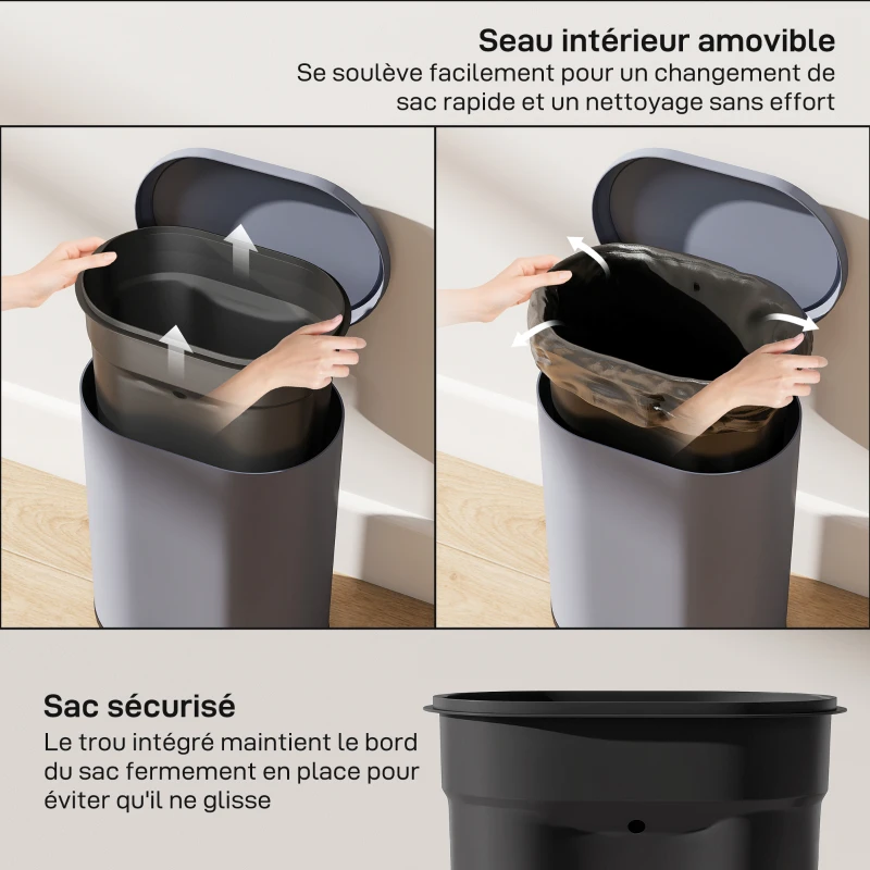 HOMCOM Poubelle cuisine 6L, poubelle à pédale en métal avec seau intérieur, couvercle à fermeture douce, 24,5x21,5x29,5cm, gris