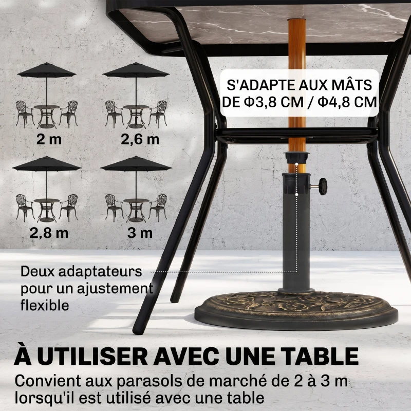 Outsunny Pied de parasol rond 9 kg support parasol résine motif roses pour terrasse piscine Ø 45,5 x 31 cm bronze