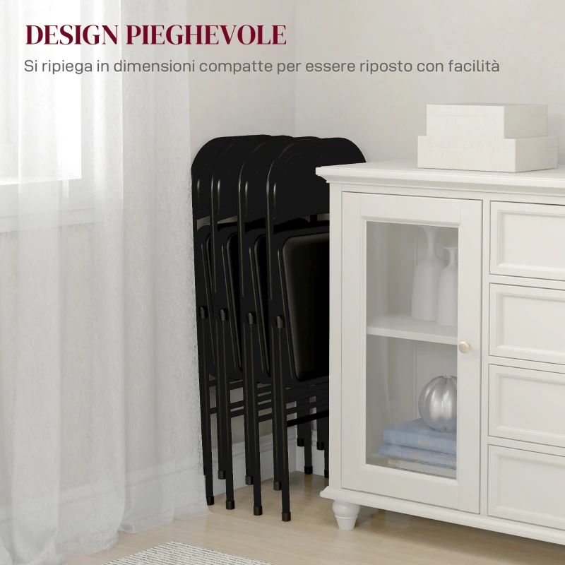 HOMCOM Set 2 Sedie Pieghevoli Imbottite in Finta Pelle PU e Metallo, 45x46x78 cm, Nero