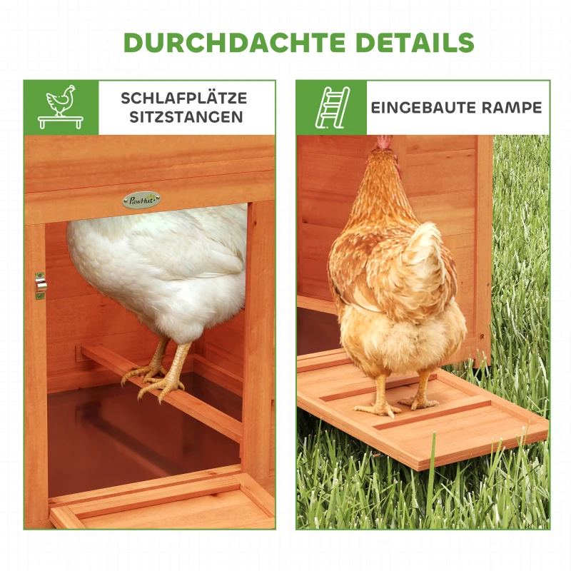 PawHut Hühnerstall Hühnerhaus aus Holz mit Nistkasten 2 Sitzstangen Rampe Fenster wasserdichtem Dach 113,5x67,5x95,5 cm Orange