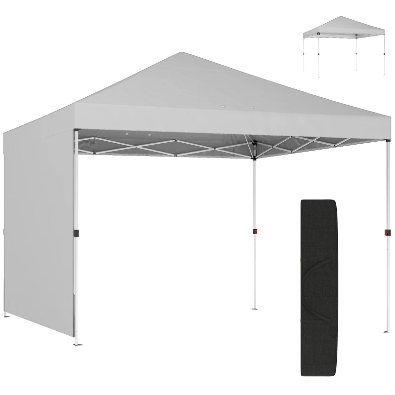 Outsunny Carpa Plegable Pop-up 3x3 m con Pared Lateral UPF50+ Altura Ajustable Empuje Central Bolsa de Transporte Blanco