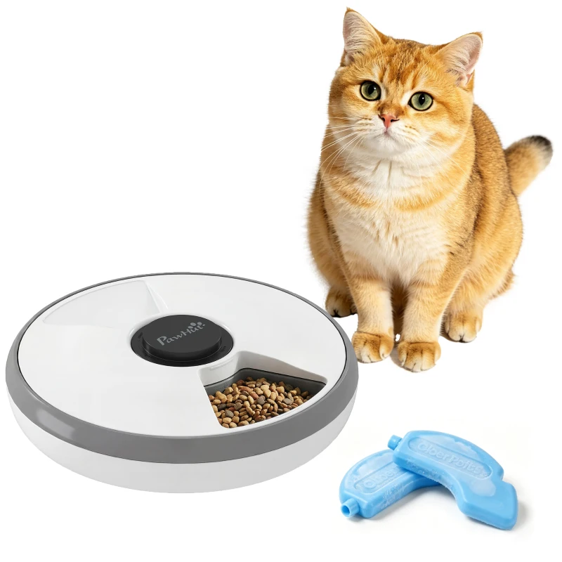 PawHut Automatic Cat Feeder Programmable Timer for Dry Wet Food Cat Food Dispenser with Ice Pack for 6 Meals