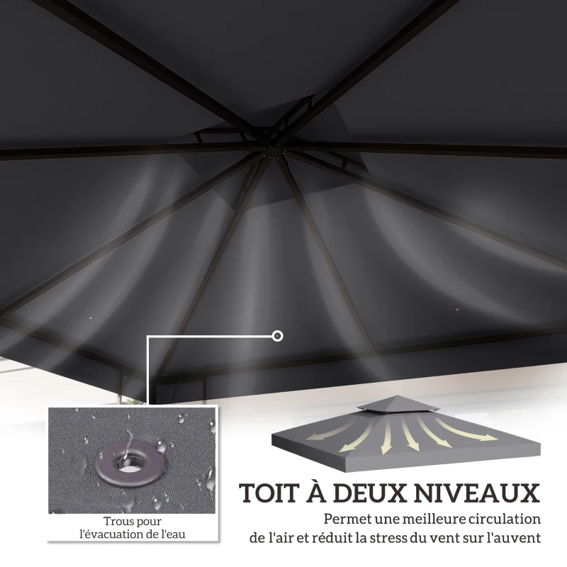 Outsunny Toit de Remplacement pour pavillon de Jardin Toile de Rechange pour pavillon tonnelle Tente 3 x 3 m Gris