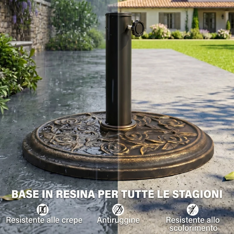 Outsunny Base per Ombrellone 9kg in Resina con Finiture in Bronzo Φ45.5 x 31.5cm Nero